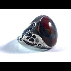 Bloodstone Sterling Silver Engraved Vintage Ring
